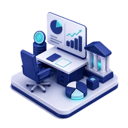 آیکون سهبعدی میز مالی شرکتی و داشبورد برای دوره CFO Mastery